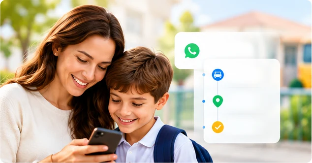 Mãe e filho olhando juntos para o celular